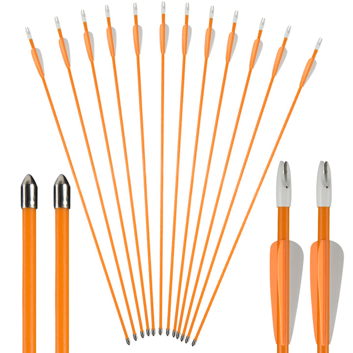 12x 27" OD 7 mm oranje schacht glasvezelpijlen voor kinderen met vaste punten