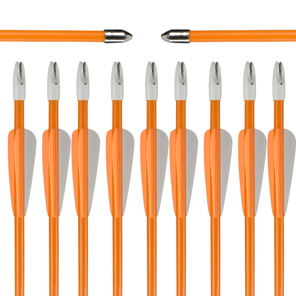12x 27" OD 7 mm oranje schacht glasvezelpijlen voor kinderen met vaste punten