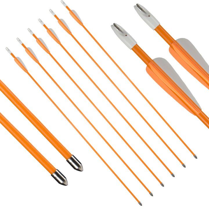 12x 27" OD 7 mm oranje schacht glasvezelpijlen voor kinderen met vaste punten