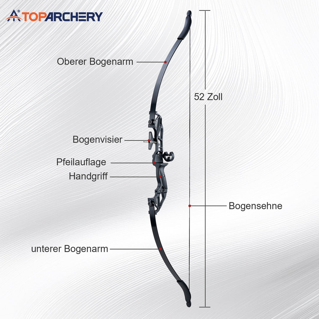 20/30/40/55 lbs zerlegbarer Recurvebogen mit Visier, Pfeilauflage und Bogensehne