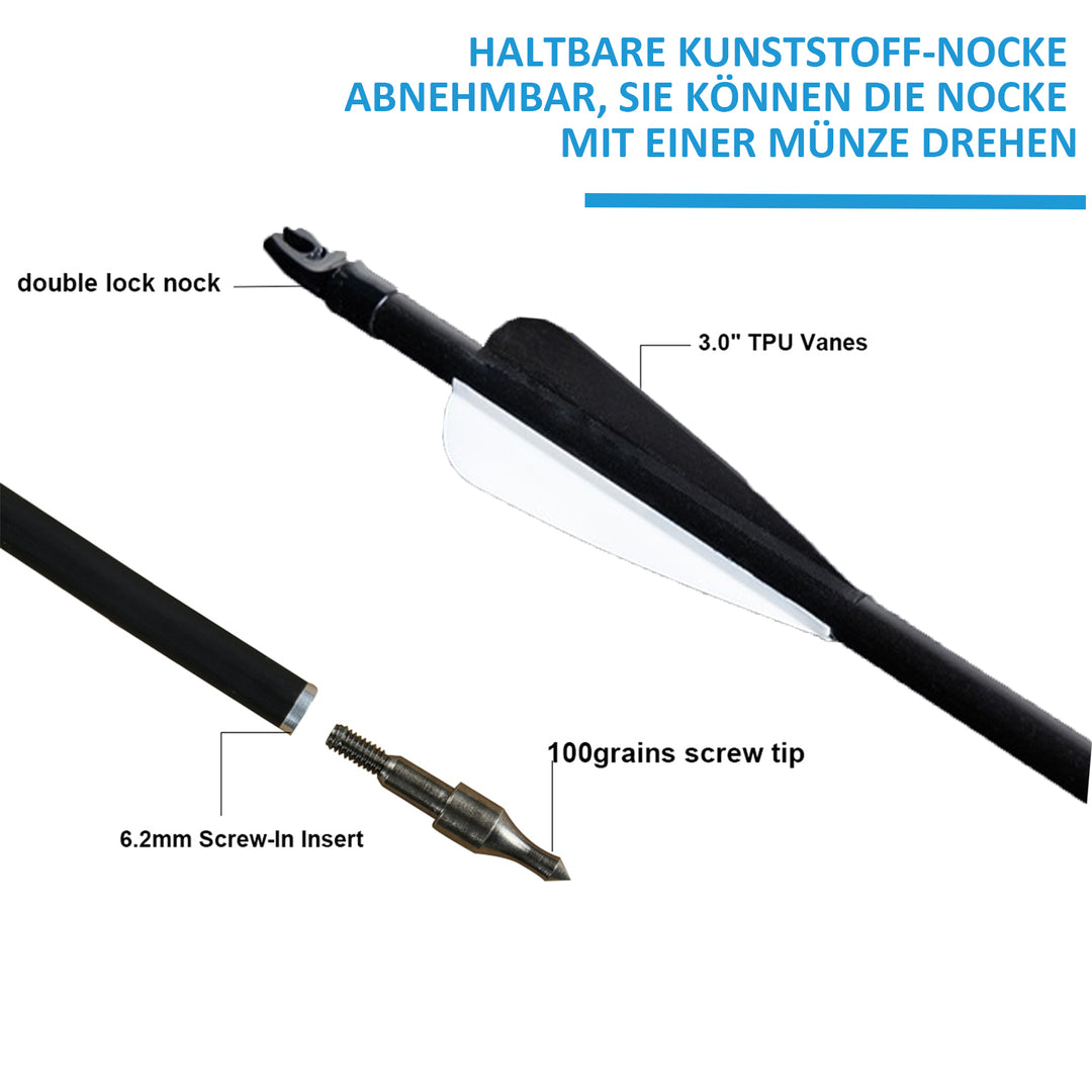 Huntingdoor 12er Pfeile für Bogenschießen 30 Zoll Carbonpfeile Erwachsene Jagdpfeile Bogen Pfeile für Recurvebogen Compoundbogen Langbogen