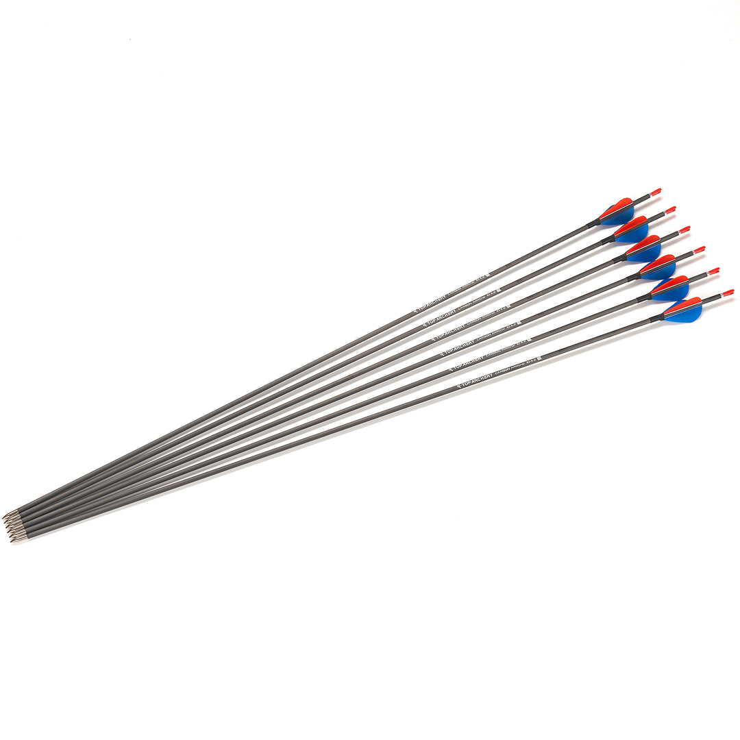 Huntingdoor 6x 32“ ID 4.2mm Slim Carbon Pfeilspitze mit Turkey Feather 500/700/900 Blau/Orange Für Zielübungen