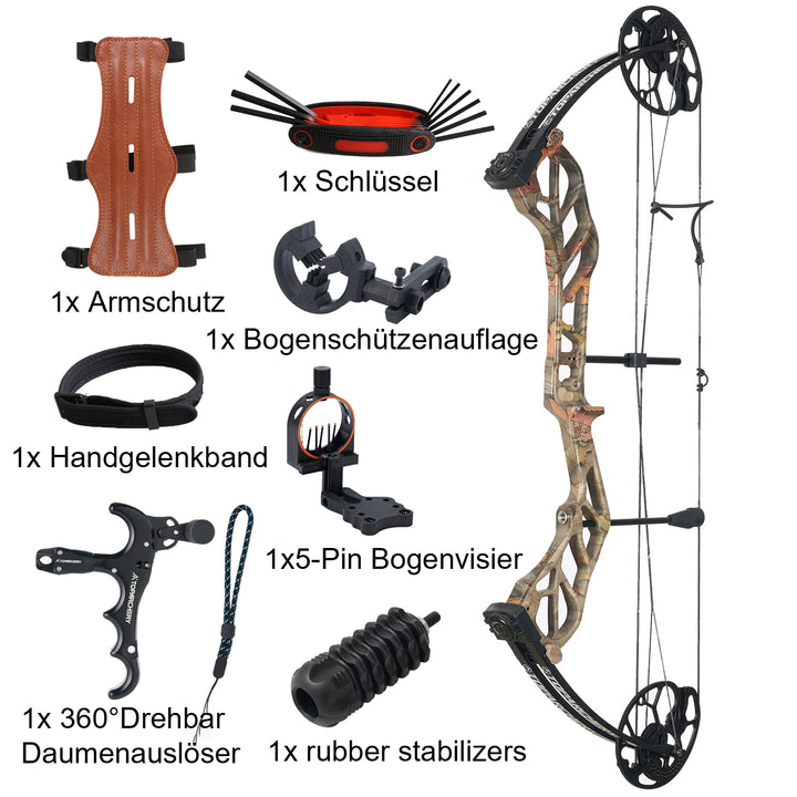 TopArchery Compoundbogen und pfeile Set Bogenset für Bogenschießen Sportbogen,19-70 lbs 320fps Jagdausrüstung mit Komplettes Zubehör Kit