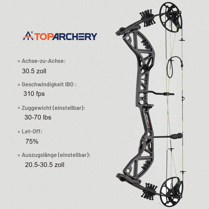 Toparchery T7 Compoundbogen-Set für Erwachsene, 23,5-30,5 zoll Auszugslänge, 30-70 lbs Zuggewicht, bis zu 310 FPS