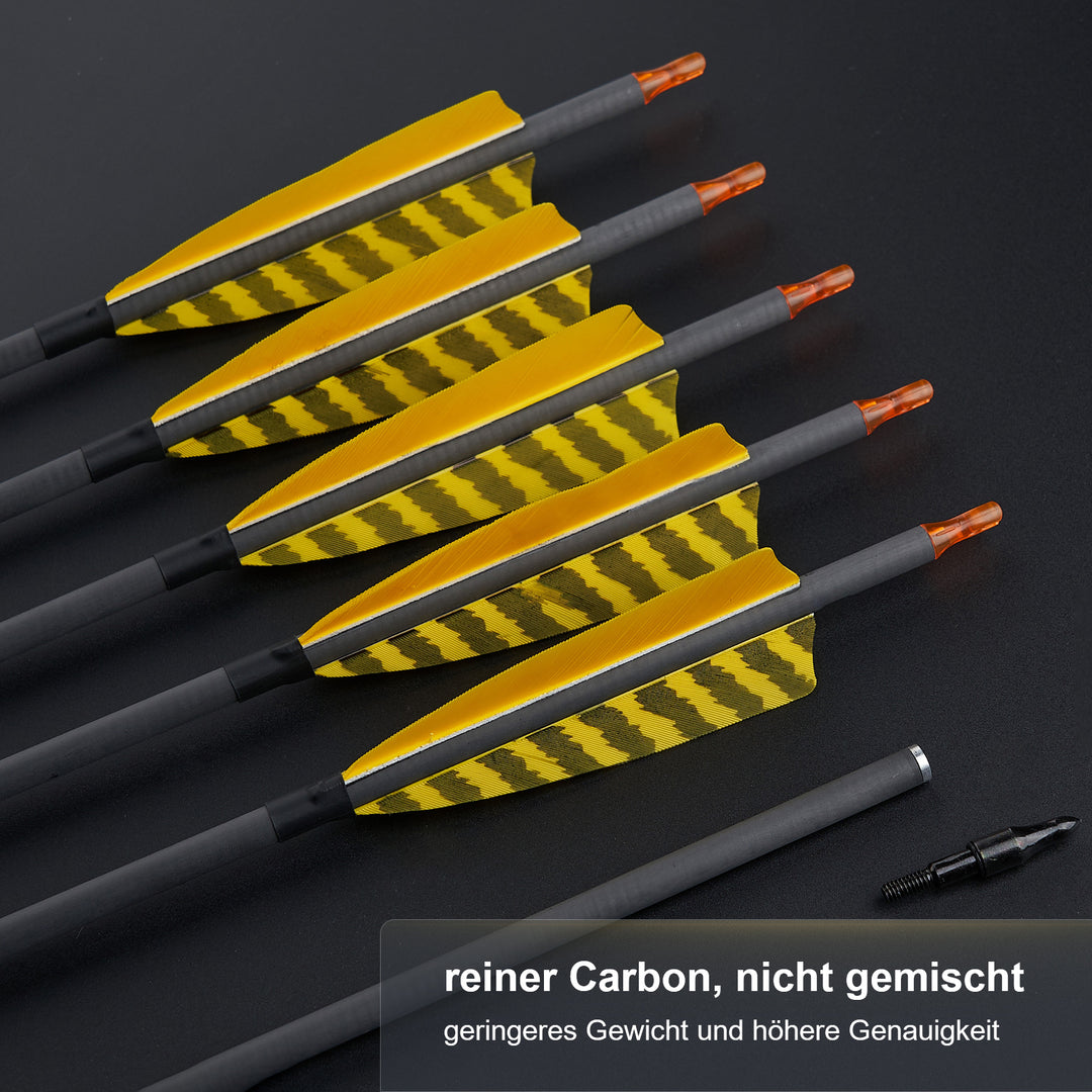 12 er 32" Pure  Carbon Pfeile mit 4" Truthahnfedern Spine 400 für Bogenschießen Recurvebogen