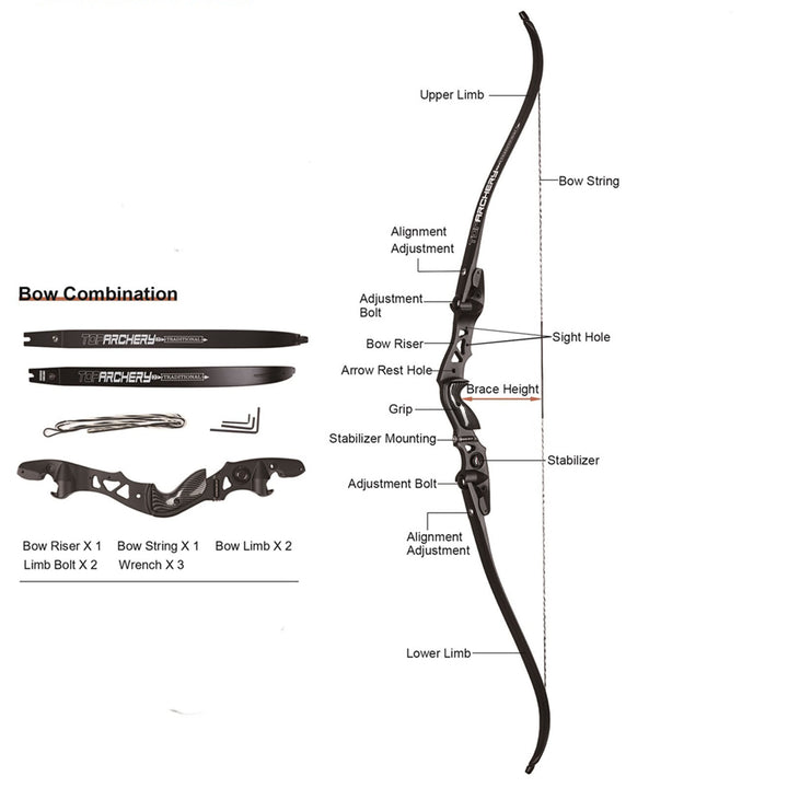 TopArchery 62 zoll ILF Takedown Recurve Bogen 19" Aluminium Riser für Jagd Ziel 25-60lbs