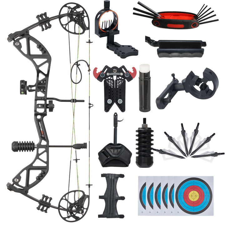Toparchery T7 Compoundbogen-Set für Erwachsene, 23,5-30,5 zoll Auszugslänge, 30-70 lbs Zuggewicht, bis zu 310 FPS
