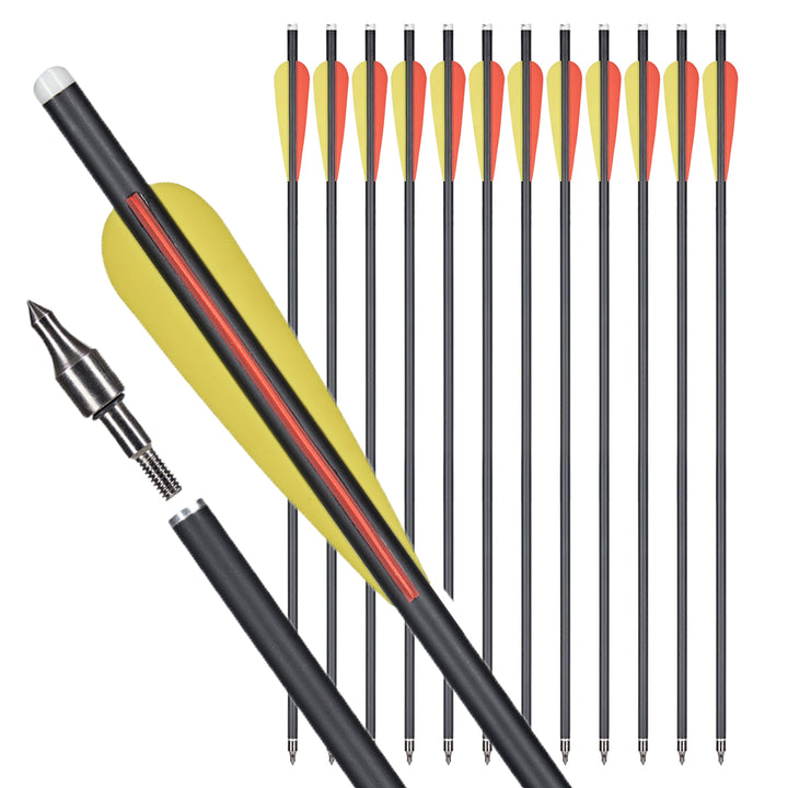 12 er 16"Carbon Armbrustbolzen Jagd Bogenschießen Pfeile mit 4" Flügel ersetzt Pfeilspitze Spitze