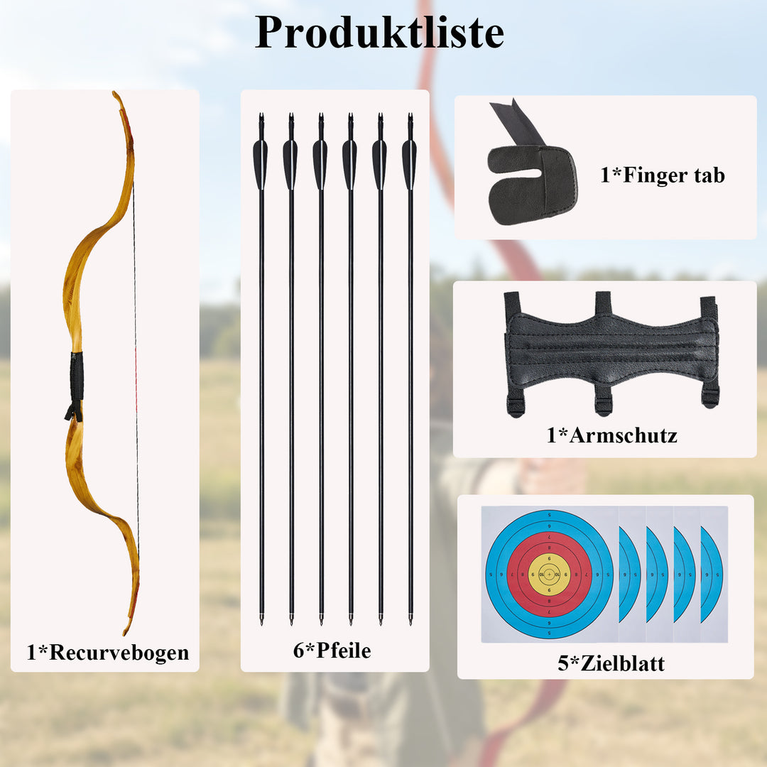 25 lbs Reiterbogen set für Anfänger – 50 Zoll Traditioneller Recurvebogen Ideal für Bogenschießen Einsteiger & Training