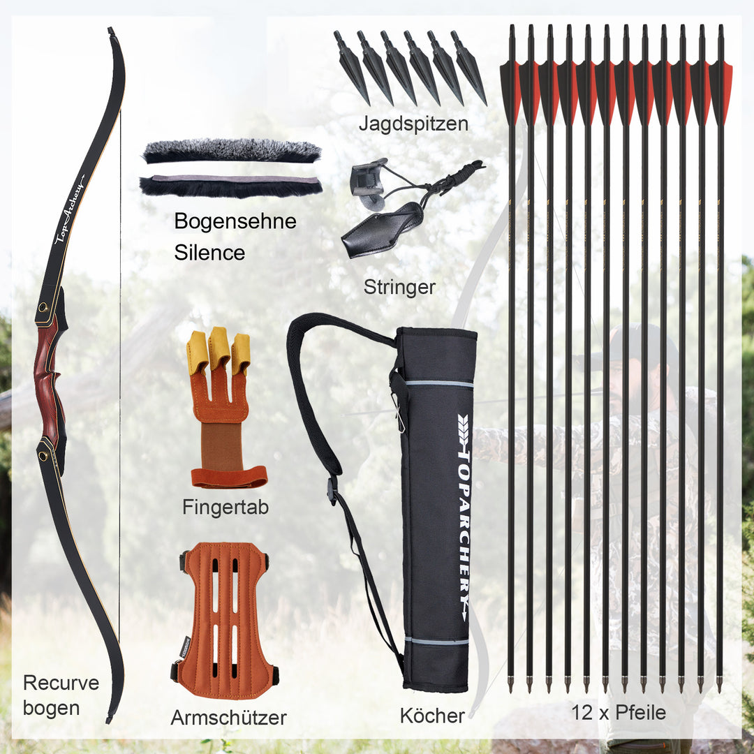 60 zoll Recurvebogen set für 3D-Waldbogenschießen – Pfeil und Bogen für Erwachsene