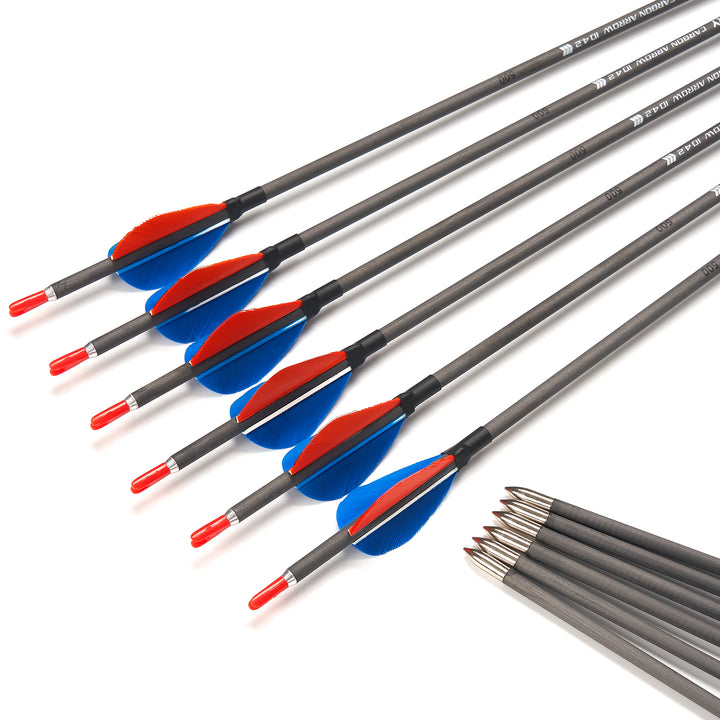 Huntingdoor 6x 32“ ID 4.2mm Slim Carbon Pfeilspitze mit Turkey Feather 500/700/900 Blau/Orange Für Zielübungen