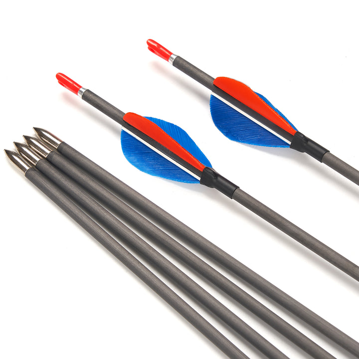Huntingdoor 6x 32“ ID 4.2mm Slim Carbon Pfeilspitze mit Turkey Feather 500/700/900 Blau/Orange Für Zielübungen