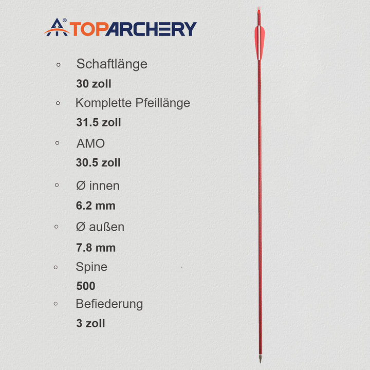 30 Zoll pfeile für Recurvebogen,compoundbow carbon pfeile mit vanes,soine 500-12 pcs