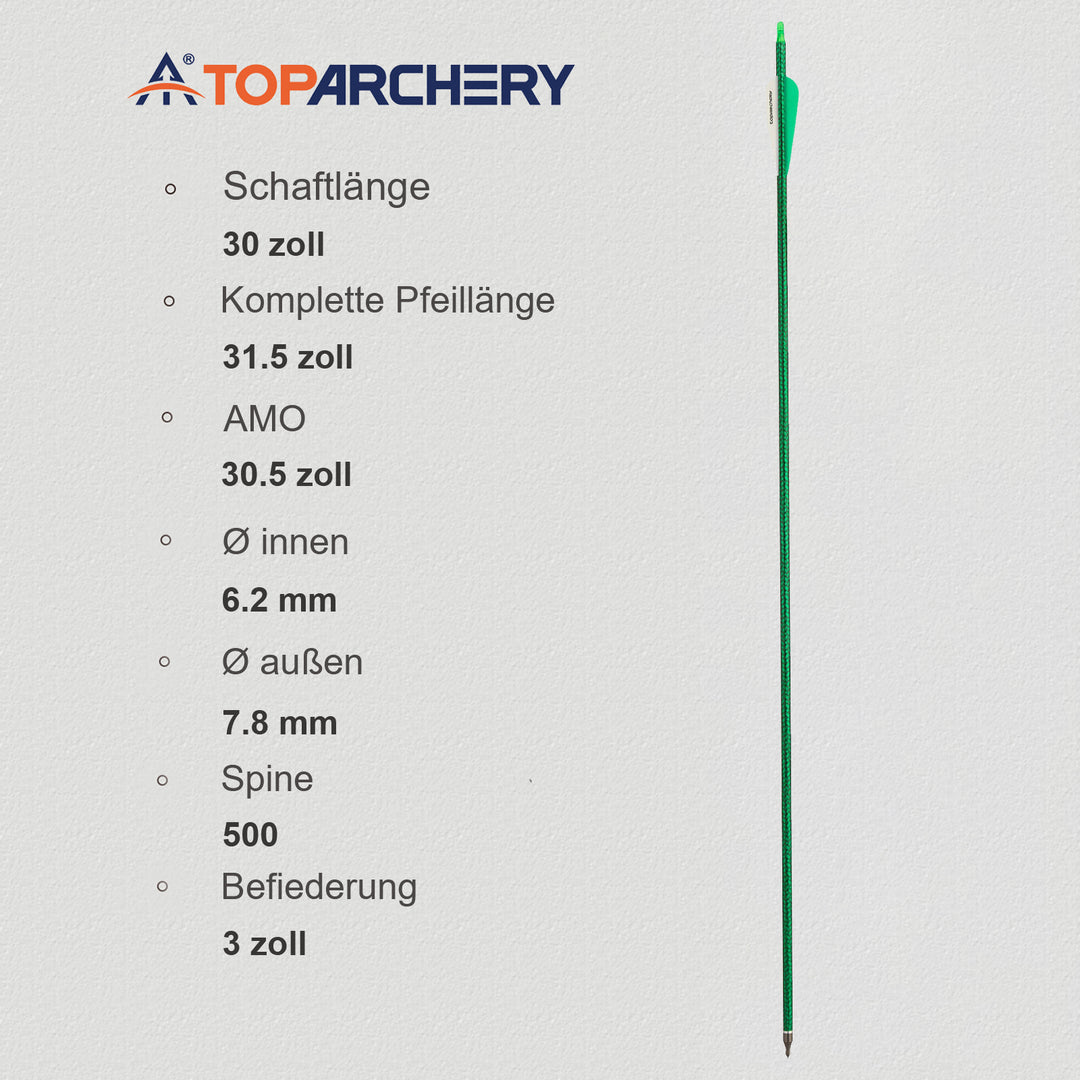 30 Zoll pfeile für Recurvebogen,compoundbow carbon pfeile mit vanes,soine 500-12 pcs