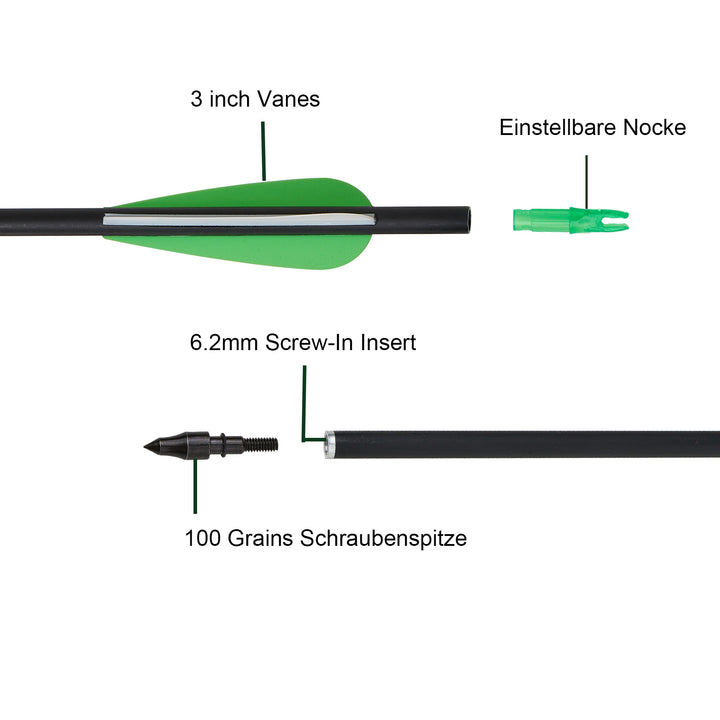 Huntingdoor 12er Pfeile für Bogenschießen 31.5"Carbonpfeile für Recurvebogen