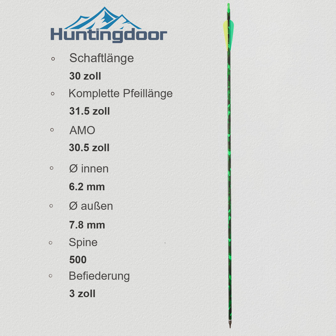 HuntingDoor 12er 30" Carbonpfeil Camouflage Schwarzer Totenkopf Schaft