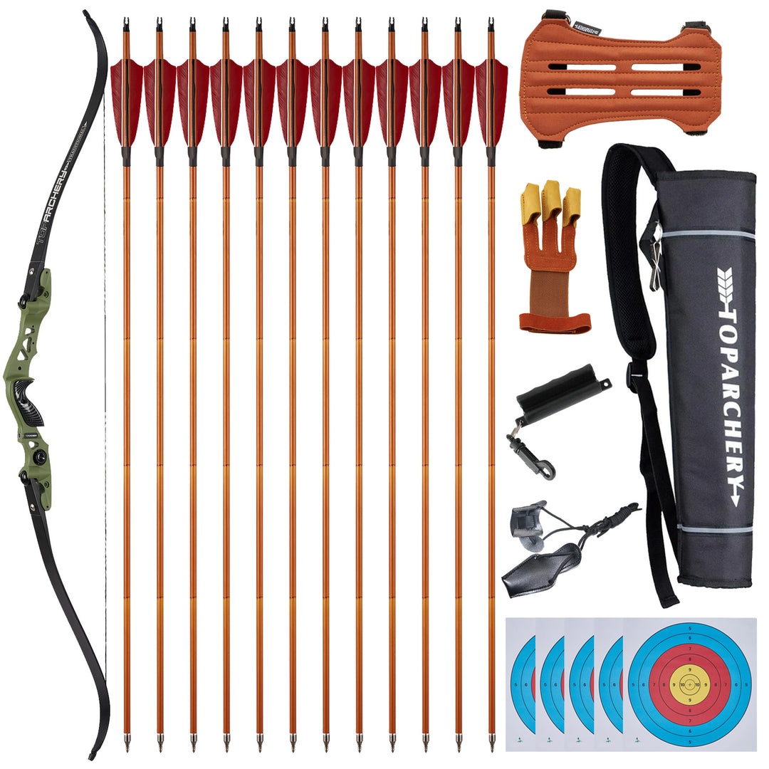 62" ILF Recurve Bogen aus Alu mit Carbonpfeilen, Profi recurvebogen set für Bogenschießen im Verein & 3D-Parcours
