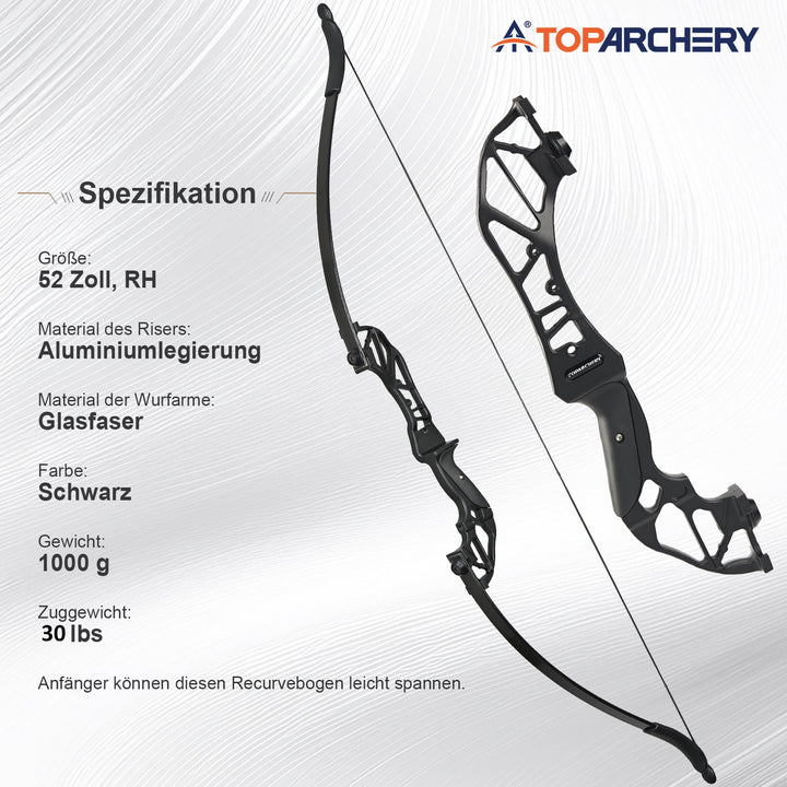 20/30/40/55 lbs zerlegbarer Recurvebogen mit Visier, Pfeilauflage und Bogensehne