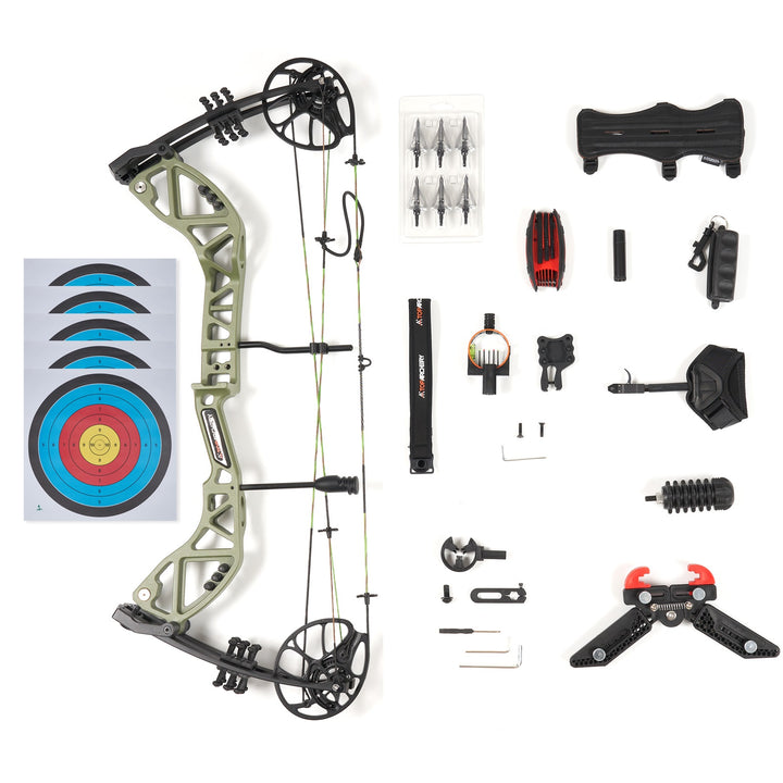 T7 Compoundbogen-Set für Erwachsene, 23,5-30,5 zoll Auszugslänge, 30-70 lbs Zuggewicht, bis zu 310 FPS