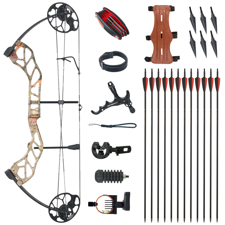 Compoundbogen und pfeile Set Bogenset für Bogenschießen Sportbogen,19-70 lbs 320fps Jagdausrüstung mit Komplettes Zubehör Kit