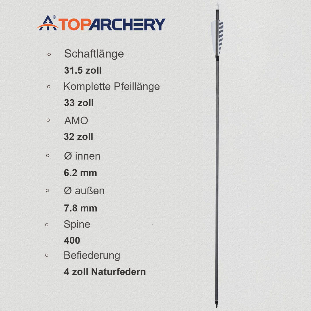 Toparchery 12 er 31.5 inch carbon pfeile für recurvebogen mit Farbenfrohe Federn