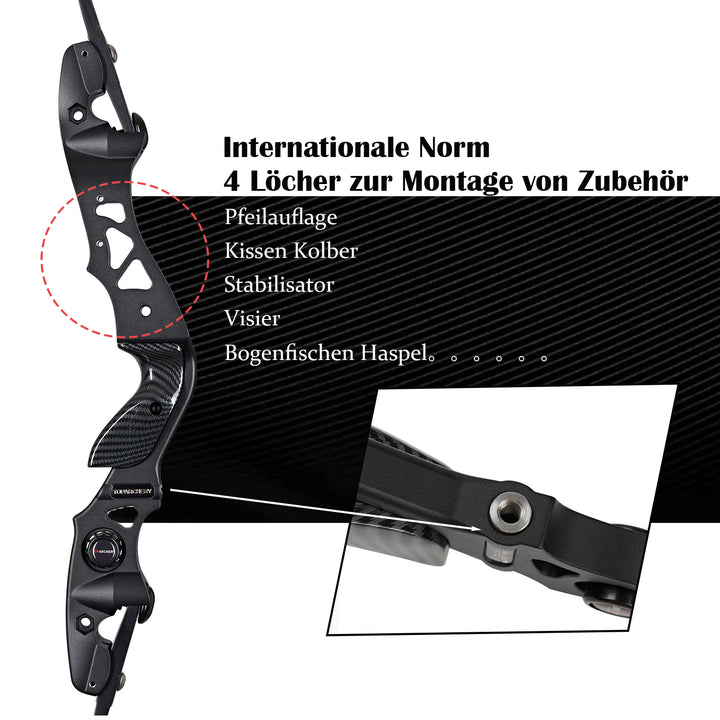Huntingdoor ILF recurvebogen - 62 Zoll - 25-55 lbs - Take Down Recurvebogen