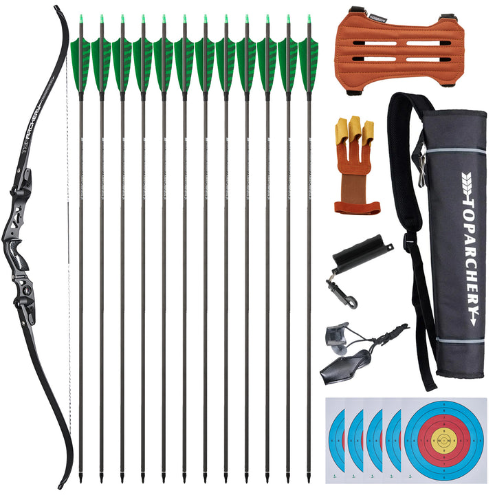 62" ILF Recurve Bogen aus Alu mit Carbonpfeilen, Profi recurvebogen set für Bogenschießen im Verein & 3D-Parcours