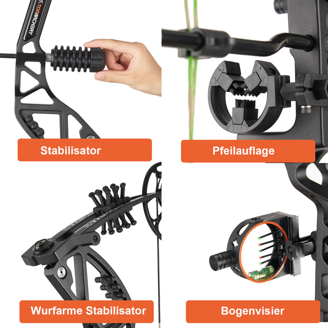 Toparchery T7 Compoundbogen-Set für Erwachsene, 23,5-30,5 zoll Auszugslänge, 30-70 lbs Zuggewicht, bis zu 310 FPS