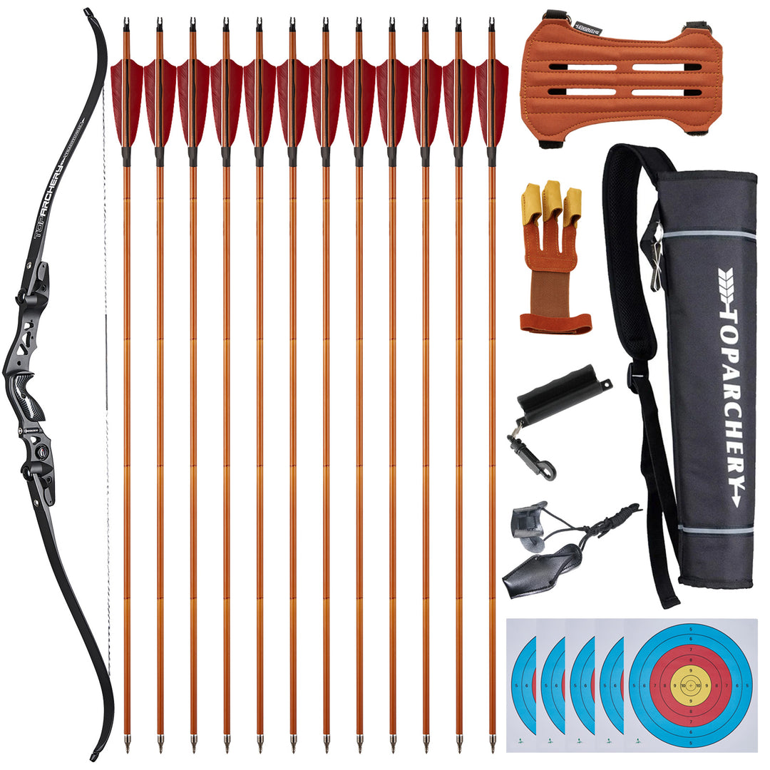 62" ILF Recurve Bogen aus Alu mit Carbonpfeilen, Profi recurvebogen set für Bogenschießen im Verein & 3D-Parcours