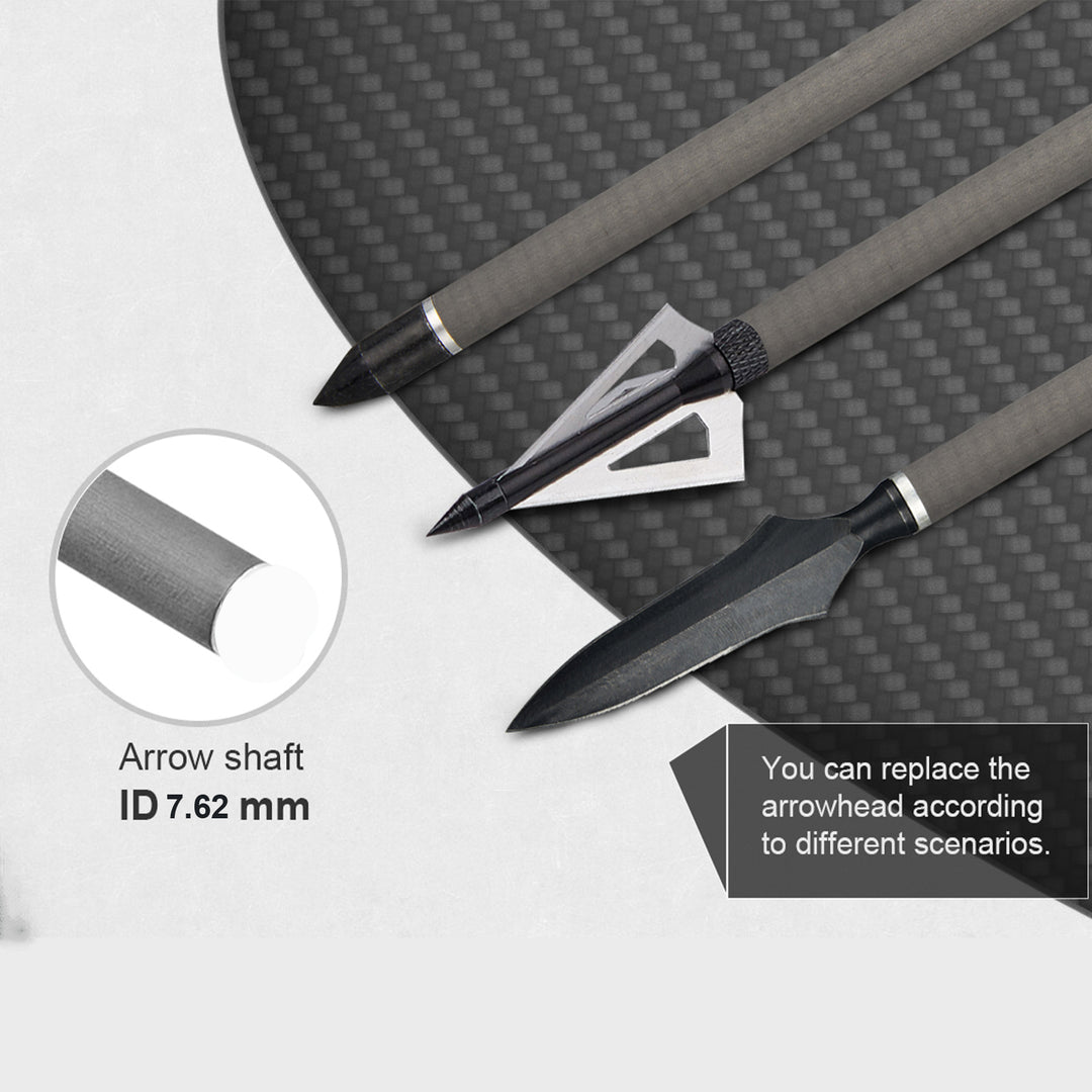 12 er 16"Carbon Armbrustbolzen Jagd Bogenschießen Pfeile mit 4" Flügel ersetzt Pfeilspitze Spitze