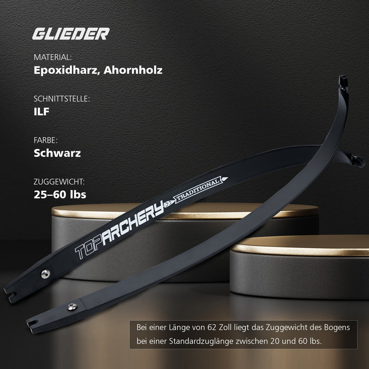 62" ILF Recurve Bogen aus Alu mit Carbonpfeilen, Profi recurvebogen set für Bogenschießen im Verein & 3D-Parcours