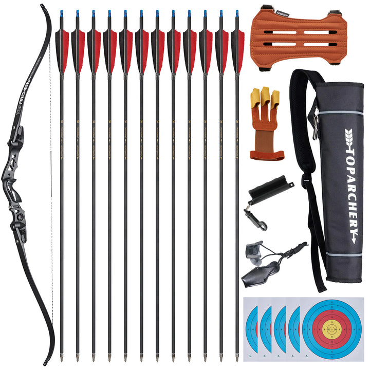 62" ILF Recurve Bogen aus Alu mit Carbonpfeilen, Profi recurvebogen set für Bogenschießen im Verein & 3D-Parcours