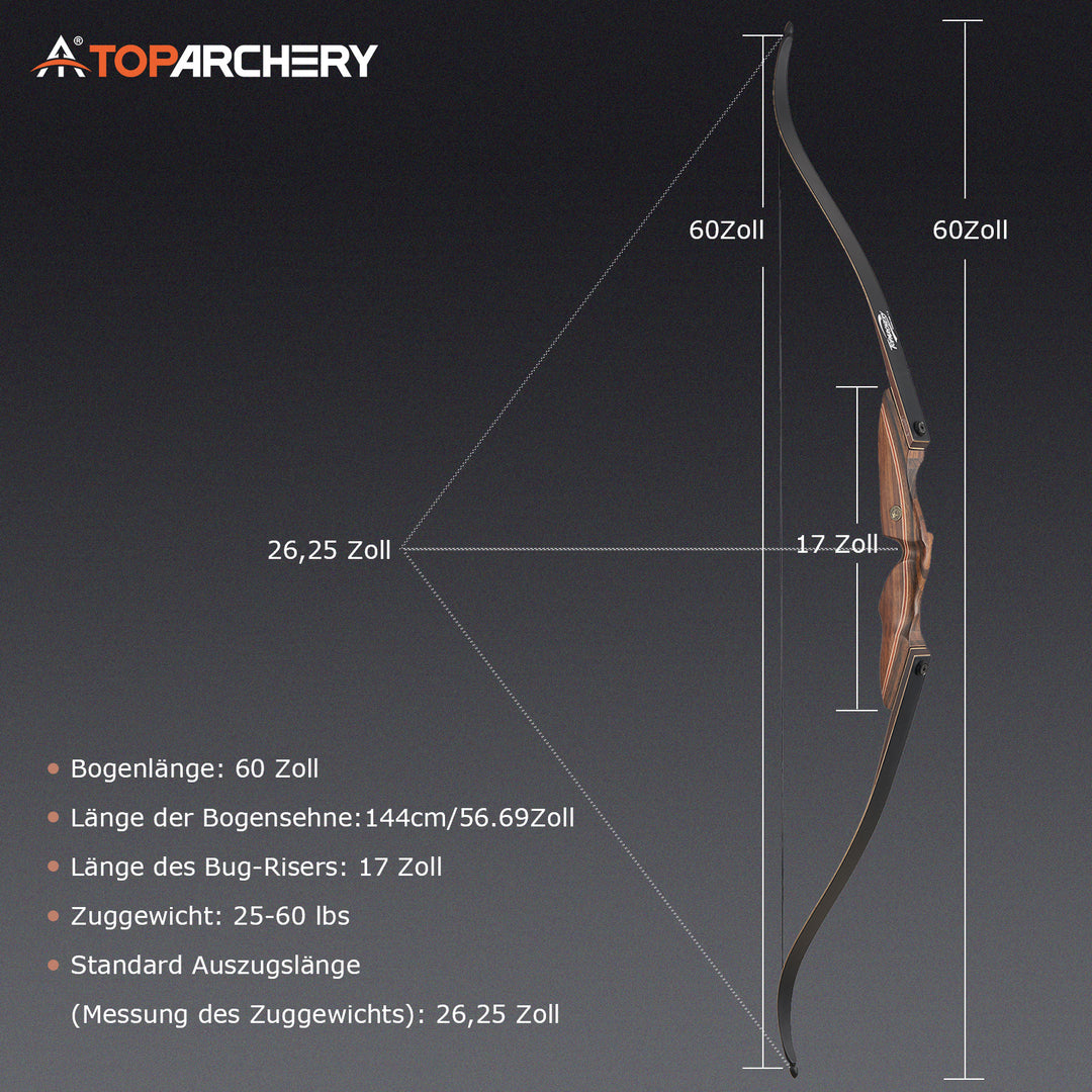 Recurvebogen und Pfeile – für Erwachsene, 60 Zoll- 30–60 lbs – Take down  Recurvebogen, Versand aus Deutschland