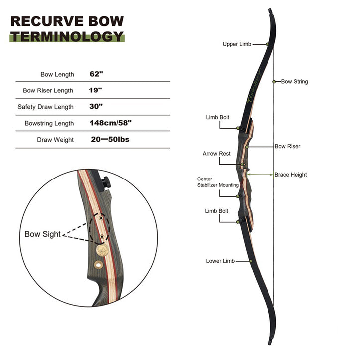 62" Takedown Recurve Bogen für die Jagd Targeting Schießen 20-50lbs