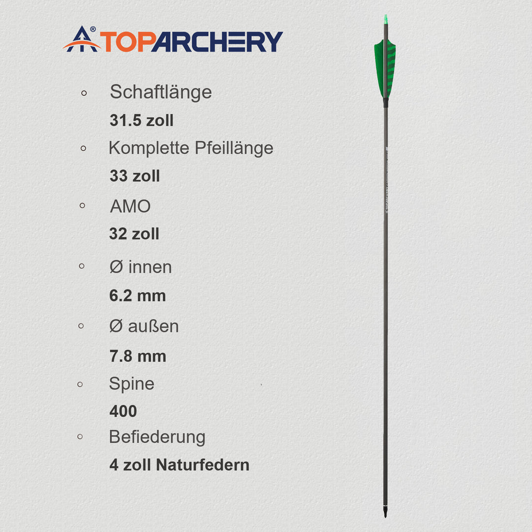Toparchery 12 er 31.5 inch carbon pfeile für recurvebogen mit Farbenfrohe Federn
