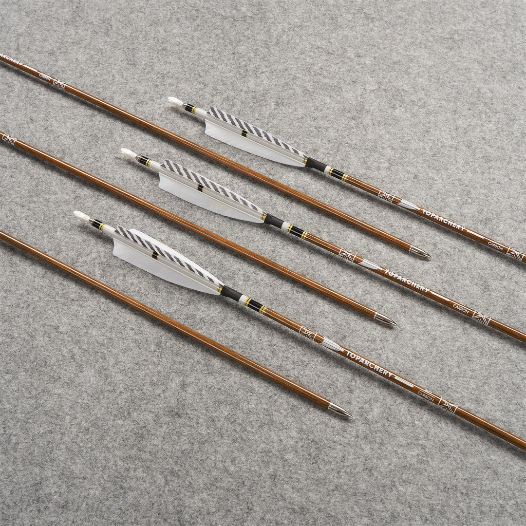 ILF 62-Zoll-Recurvebogen- und Pfeilset, 25–60 lbs, Recurvebogen mit 12 Pfeilen aus reinem Carbon mit echten Federn, Versand aus Deutschland