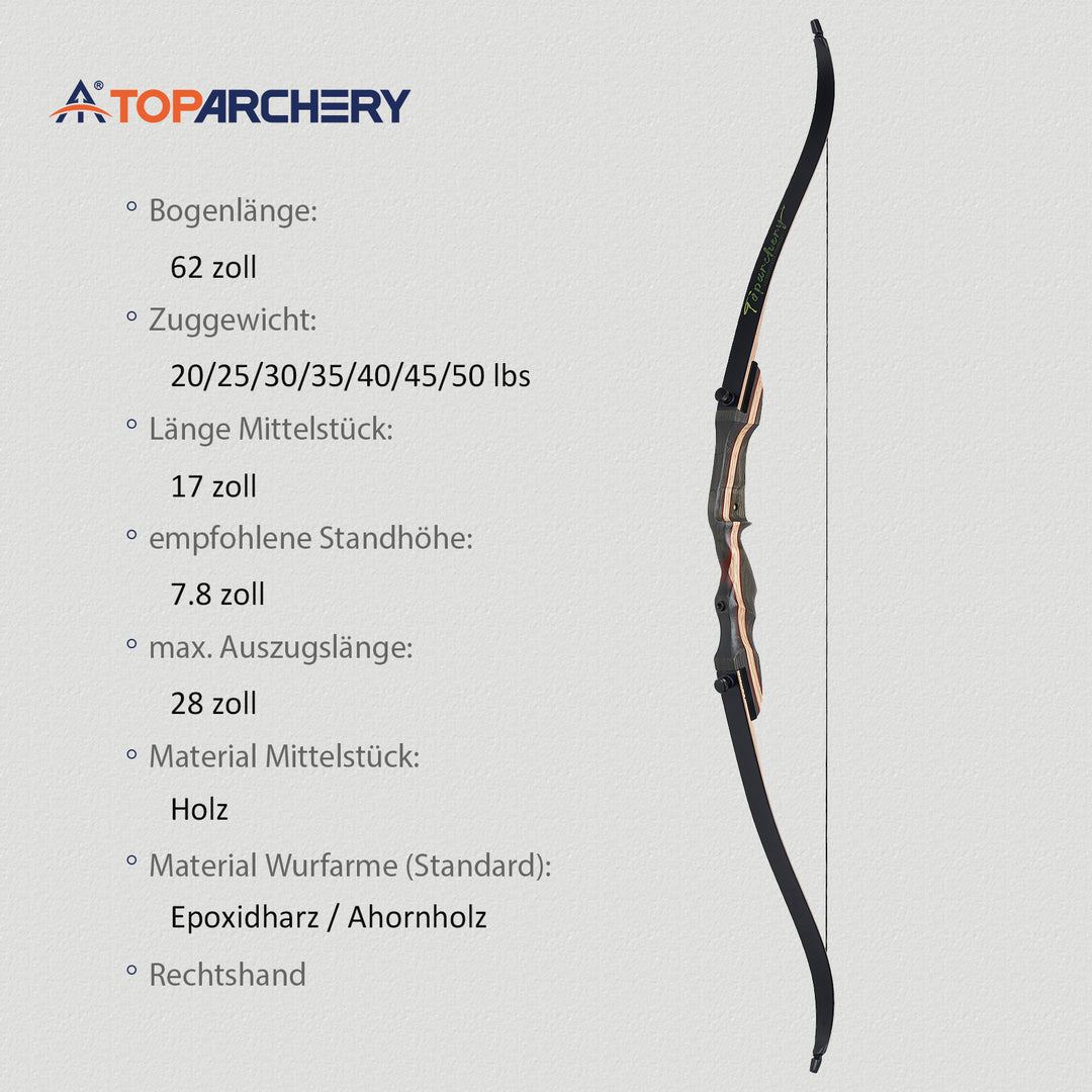 62 zoll Recurvebogen und pfeile set ,20-50 lbs Einsteigerbogen mit Bogenschießzubehör