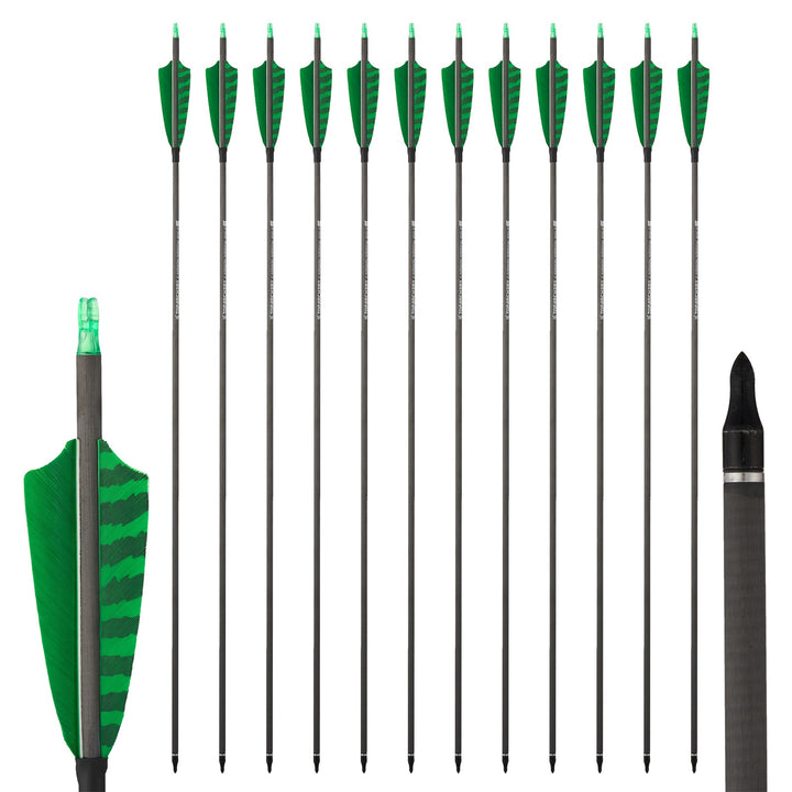 Huntingdoor 12 er 33 inch carbon pfeile für recurvebogen mit Farbenfrohe Federn