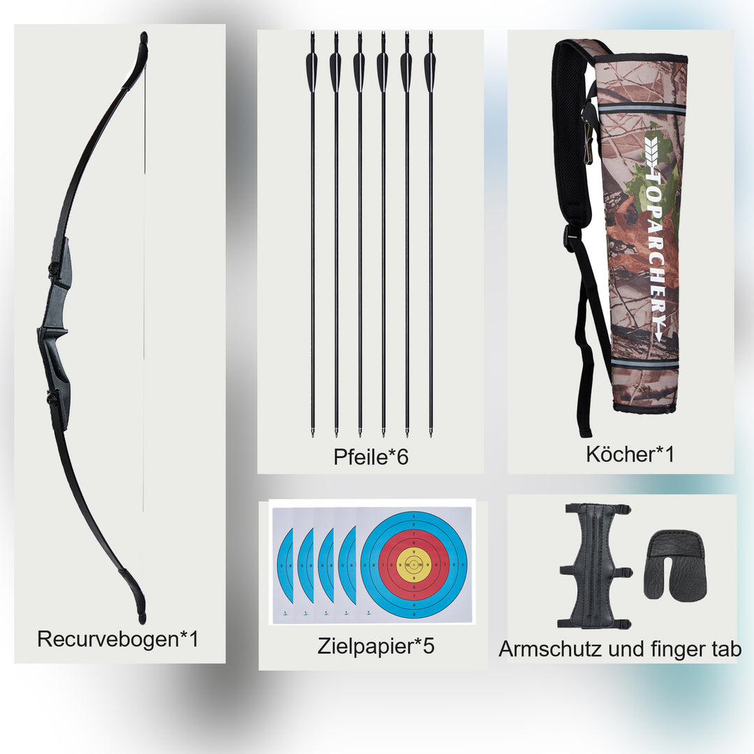 20 lbs/30 lbs/40/lbs Recurvebogen-Set für Anfänger –Bogenschieß set mit 6 pfeile und Zubehör