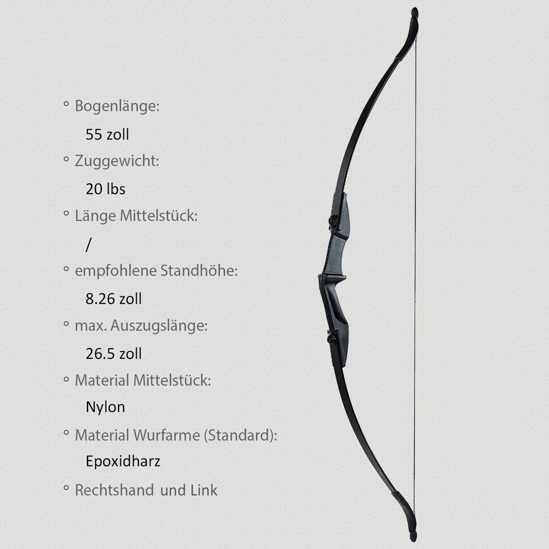 20 lbs-Pfeile und Bogen-Einsteigerset, 55-Zoll-Recurvebogen-Set, Versand aus Deutschland