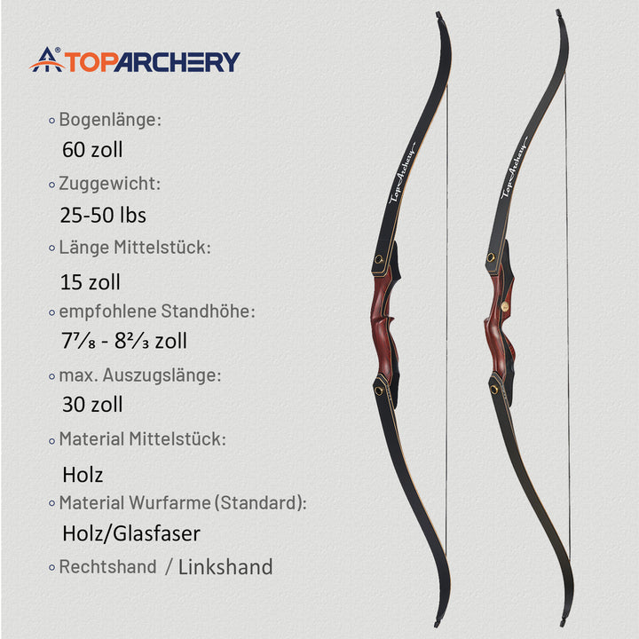 Toparchery 60 Zoll -Take Down Recurvebogen 30-50 lbs -rechte /links
