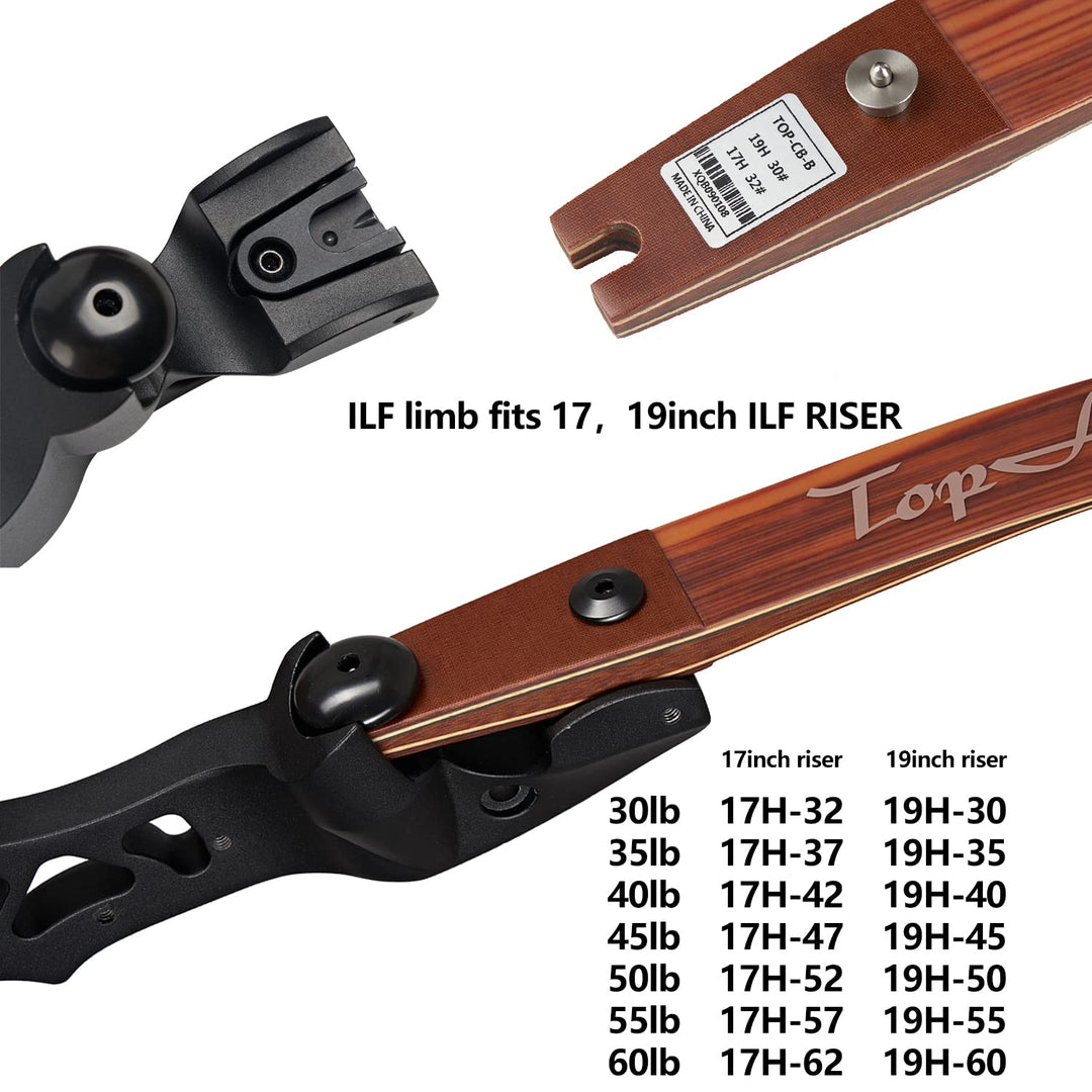 60" 62" Bogenschießen ILF Recurve Bogen Wurfarme Ersatz 25-60lbs ILF Wurfarme für 17/19 Zoll Steigbügel