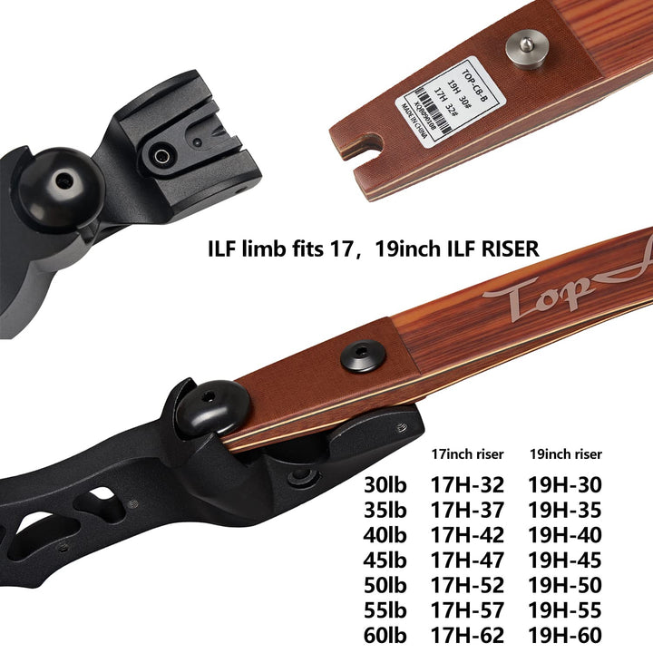 60" 62" Bogenschießen ILF Recurve Bogen Wurfarme Ersatz 25-60lbs ILF Wurfarme für 17/19 Zoll Steigbügel