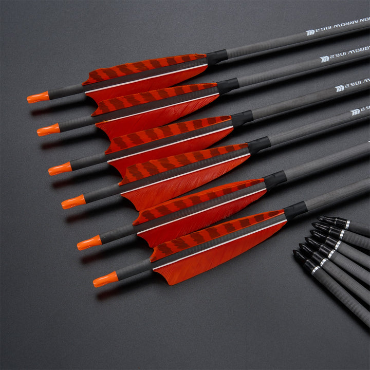 Huntingdoor 12 er 33 inch carbon pfeile für recurvebogen mit Farbenfrohe Federn